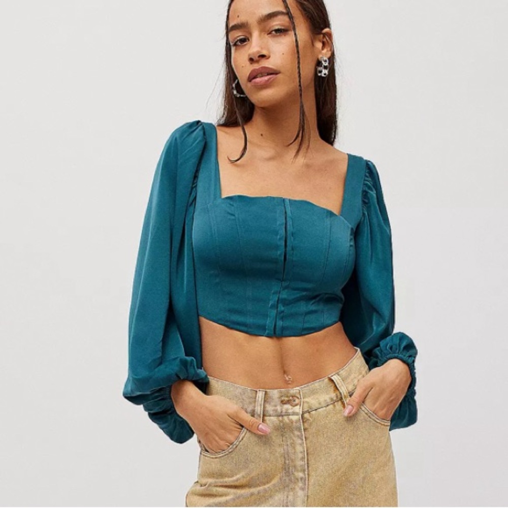 NWT Urban Outfitters UO Maddie Teal Bustier Blouse